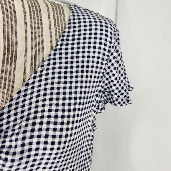 Xhilaration Black Grey White Check Tie Front Short Sleeve Dress Size Medium - Picture 4 of 10